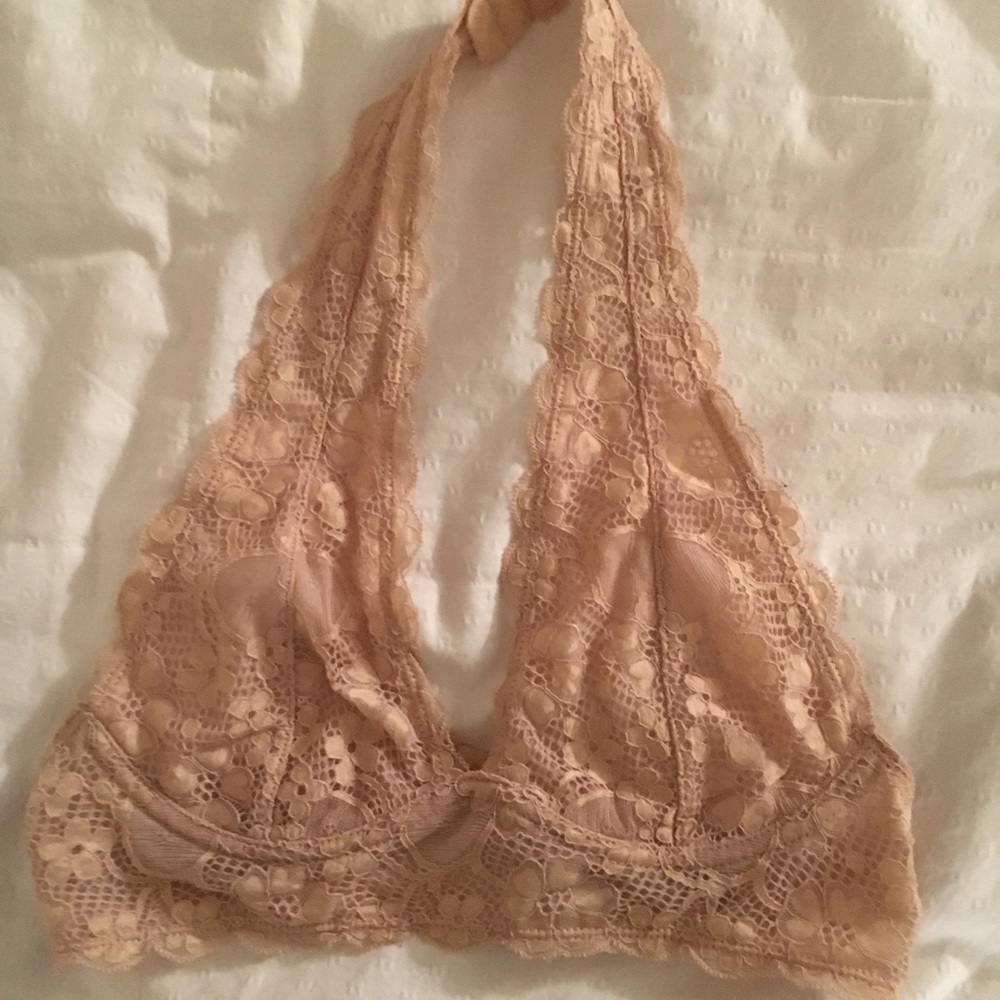 Light pink lace halter bralette